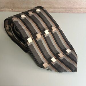 American Traditions Silk Black and Brown Geometric 59” Tie